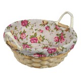 Cos decorativ de Paste din bambus, &Oslash;23x8cm, cu captuseala floral bej, CMCLASS