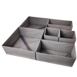 Organizator pentru Sertar, 3 Marimi, pentru Lenjerie, Tricouri, Sosete, 6 Piese, Pliabil, Stivuibil, din Tesatura, Gri