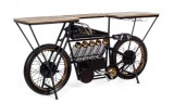 Consola tip Bar model Motocicleta din fier negru si lemn natur 183 cm x 43 cm x 89 h