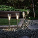 Lampa Solară Rotundă Argintie pentru Grădină &ndash; Iluminat Exterior, CMCLASS