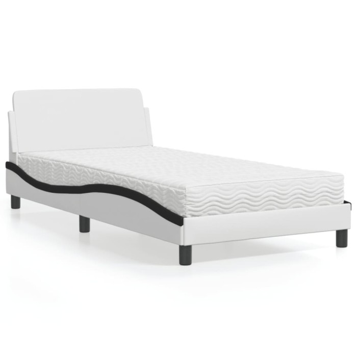 vidaXL Pat cu saltea, Dover, alb și negru, 100x200 cm, piele ecologică 3208363