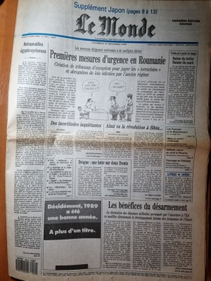 ziarul francez &amp;quot;le monde&amp;quot; 29 decembrie 1989-articol si foto revolutia romana foto