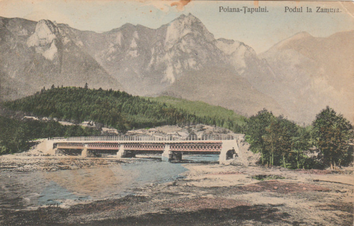 1912 CP ilustrata Poiana Tapului - Podul la Zamura, stampila rurala JUD. PRAHOVA