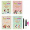 Set cu 4 caiete de lucru si stilou magic pentru scris si desenat Sank Magic, rechizite scolare, multicolor, 19 cm X 13 cm, KidsCare
