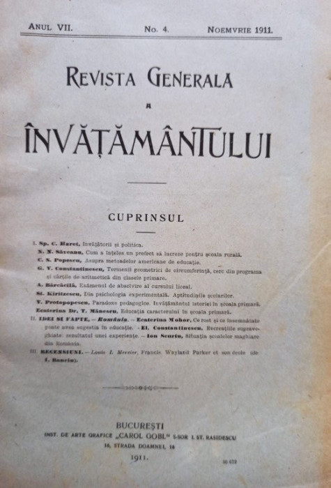 Revista generala a invatamantului, anul VII, nr. 4, noiembrie 1911 (1911)