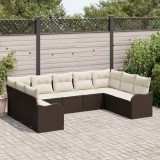 VidaXL Set de canapea de grădină , 9 piese, cu perne, maro, rattan poliesteric.