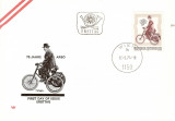 TRICICLU MOTORIZAT 75 ANI ANIVERSARE AUSTRIA FDC 1974, Transporturi