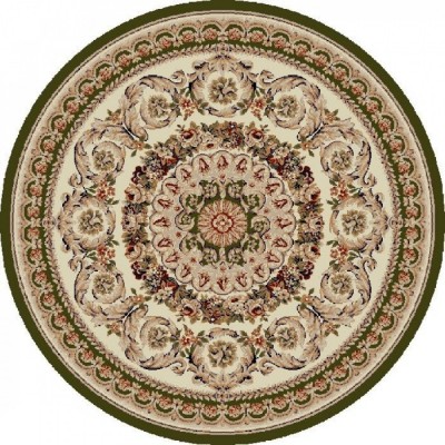 Covor Rotund Model Lotos 539-130, Marime 150 x 150 cm, Crem, Verde, Inaltime Fir 8 mm, Antialergic, Polipropilena, Living, Dormitor, Sufragerie, Birou foto