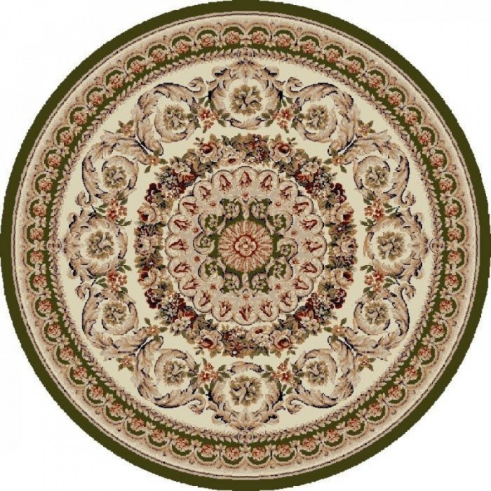 Covor Rotund Model Lotos 539-130, Marime 150 x 150 cm, Crem, Verde, Inaltime Fir 8 mm, Antialergic, Polipropilena, Living, Dormitor, Sufragerie, Birou