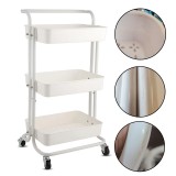 Cumpara ieftin Raft de depozitare, 3 cosuri perforate, roti transport, ABS si metal, 45x35x84 cm, alb, RESIGILAT