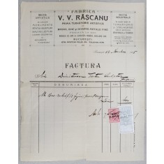 FABRICA V.V. RASCANU , PRIMA TURNATORIE ARTISTICA , BUCURESTI , FACTURA EMISA SCULPTORULUI DUMITRESCU TINTEA , 1915