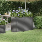 Strat inaltat gradina vidaXL, gri, 114x40x68cm, otel vopsit electrostatic, jardiniera ovala, rezistent intemperii