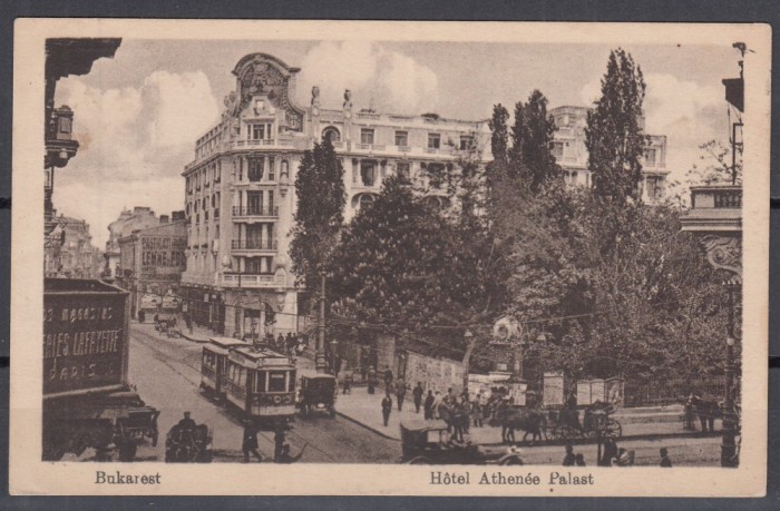 BUCURESTI HOTEL ATHENEE PALACE TRAMVAI TRASURI EPOCA CIRCULATA 1917 POSTA GERMANA