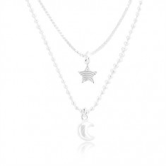Colier din argint 925, lanț dublu, stea și lună
