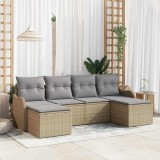 Cumpara ieftin Set de canapele pentru grădină cu pernă 6 pcs Bej Rattan poli
