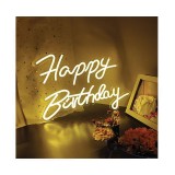 Lampa LED neon de culoare alba calda cu mesajul Happy Birthday