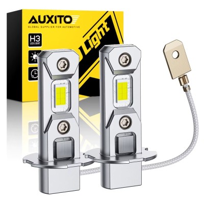 Set 2 Becuri auto LED Auxito&amp;reg;, H3 6500K alb rece, lumina de zi, ceata foto