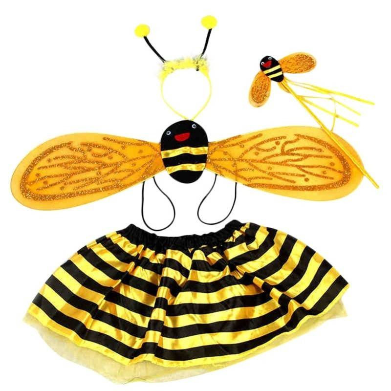 Costum albinuta pentru fetite, fustita, bentita, aripioare si alte  accesorii, galben/negru, 4 piese | Okazii.ro