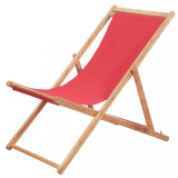 Scaun de plajă pliabil, roșu, textil și cadru din lemn, vidaXL