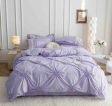 Lenjerie pat dublu cu pliuri si inimi brodate,bumbac finet,6 piese,lila-A856