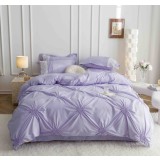 Lenjerie pat dublu cu pliuri si inimi brodate,bumbac finet,6 piese,lila-A856