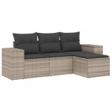 Set canapea de gradina cu perne, 4 piese, gri deschis poliratan