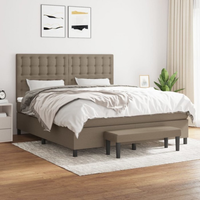 vidaXL Pat box spring cu saltea, gri taupe, 160x200 cm material textil 3136929