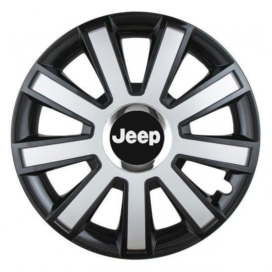Set 4 capace roti Silver/black cu inel cromat R14 pentru gama auto Jeep