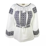 Cumpara ieftin Bluza Tip Ie Alba cu Motiv Geometric Negru - BMG84