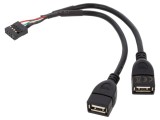 Cablu USB 2.0 DELOCK 83292, USB A x2, 10 pini, 0.2m, negru