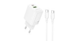 Incarcator Borofone PD 30W + QC3.0 set cu cablu Type-C la Type-C Alb