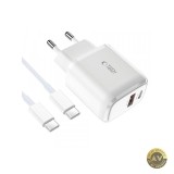 Incarcator Retea Cu Cablu USB-C Tech-Protect C20W 20W 3A 1 x USB-A - 1 x USB-C Alb