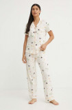 Women&#039;secret pijamale de bumbac Mickey x Disney culoarea bej, bumbac, 3137661
