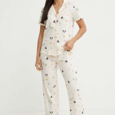 women'secret pijamale de bumbac Mickey x Disney culoarea bej, bumbac, 3137661