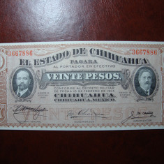 MEXIC / CHIHUA HUA 20 PESOS 1915 UNC