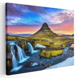 Tablou peisaj cascada apus Kirkjufell Islanda Tablou canvas pe panza CU RAMA 30x40 cm