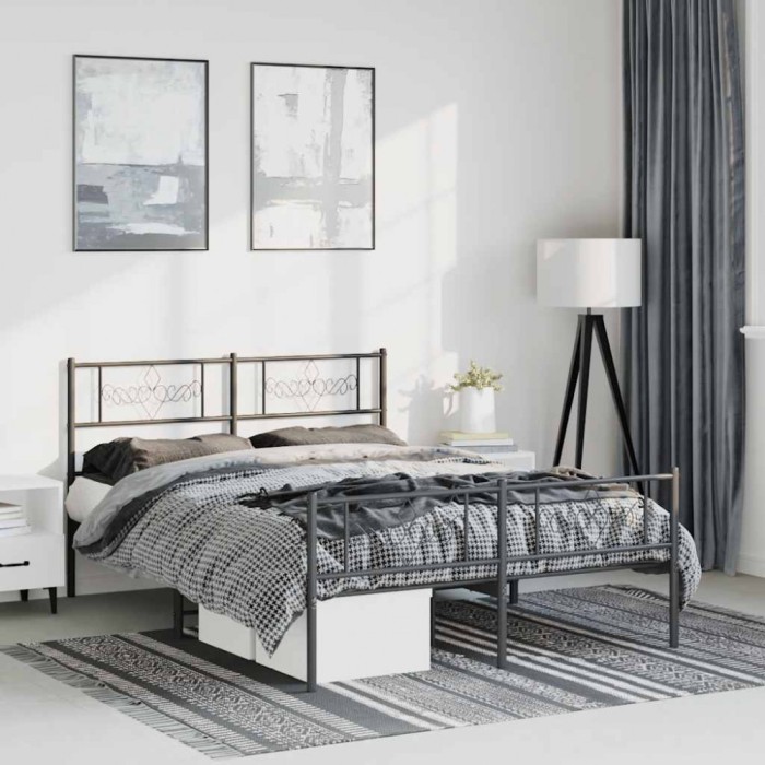 vidaXL Cadru pat metalic cu tăblie de cap/picioare, negru, 135x190 cm 355284