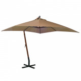 Umbrelă suspendată cu st&acirc;lp gri taupe 3x3 m lemn masiv de brad, vidaXL
