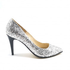 Pantofi stiletto din glitter argintiu Silver Glam