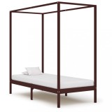 vidaXL Cadru pat cu baldachin, maro &icirc;nchis, 90x200cm, lemn masiv pin