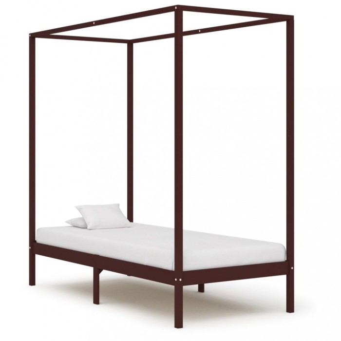 vidaXL Cadru pat cu baldachin, maro &icirc;nchis, 90x200cm, lemn masiv pin