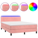 Cumpara ieftin Pat cu arcuri, cu saltea si LED, roz, 140x190 cm catifea