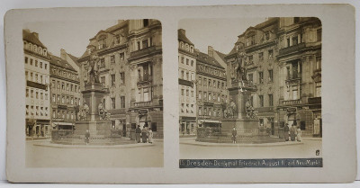 DRESDA , MONUMENTUL LUI FRIEDRICH AUGUST II , NEU MARKT , FOTOGRAFIE STEREOSCOPICA , INCEPUTUL SEC. XX foto