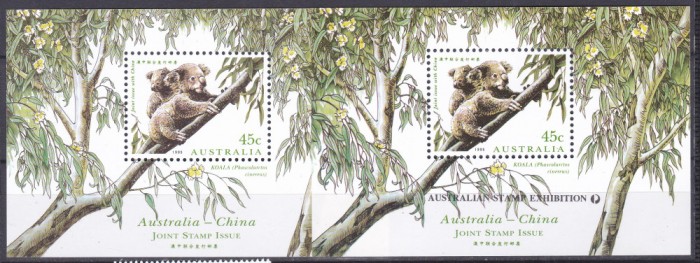 DB1 Fauna Urs Koala Australia 1995 2 SS unul cu supratipar MNH