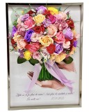 Buchet Personalizabil in Rama cu Trandafiri &amp; Flori Cires, 30x42cm Multicolor Eventissimi&reg; - Aranjament Floral Unic, Decoratiune Casa
