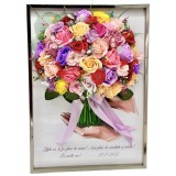 Buchet in rama personalizabil cu trandafiri si flori de cires 30 cm x 42 cm (multicolor)