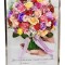 Buchet in rama personalizabil cu trandafiri si flori de cires 30 cm x 42 cm (multicolor)