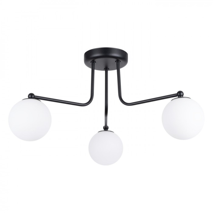 Candelabru Astral Negru/Alb Din Oțel/Sticlă Cu 3 Becuri Geometric Minimalist De Interior