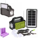 Kit cu panou solar 4 becuri incarcare telefon radio mp3 bluetooth LiIon 5x18650, Fotovoltaic