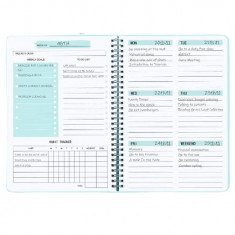 Agenda planificator cu spirala, pentru organizare saptamanala, cu habit tracker si to do list, albastru, A5